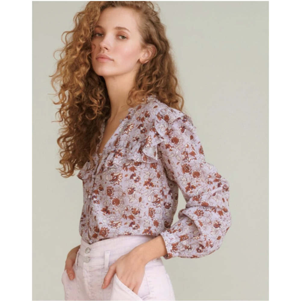 Veronica Beard Viveca Floral-Print Ruffled Blouse Lavender Medium